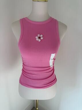 NWT Wild Fable Womens Pink Ribbed Cowrie Shell Flower Tank Top Mermaid Sz S